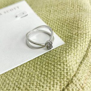 Emilie Platinum Drusy Silver Double Band Ring # 7